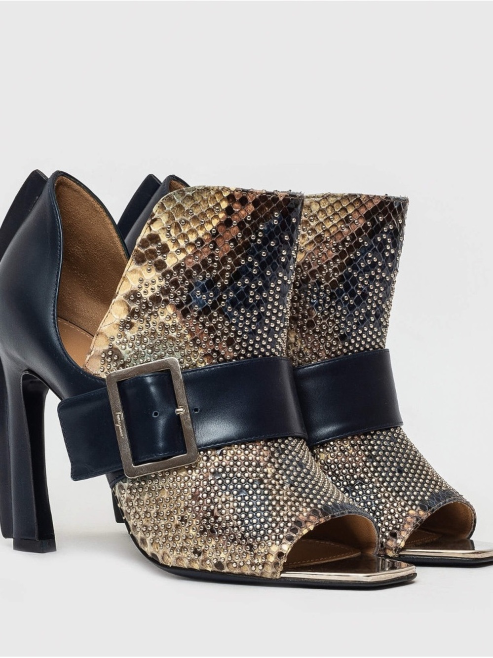Salvatore Ferragamo Oxford Blue Python Shoes Heels Booties